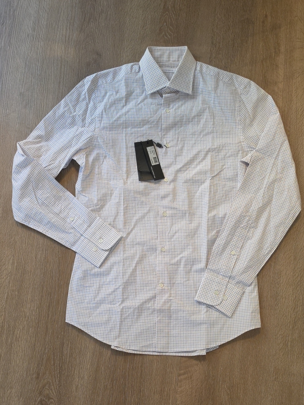 NWT J.Lindeberg Men's White Shirt with Light Blue Check 37/14.5